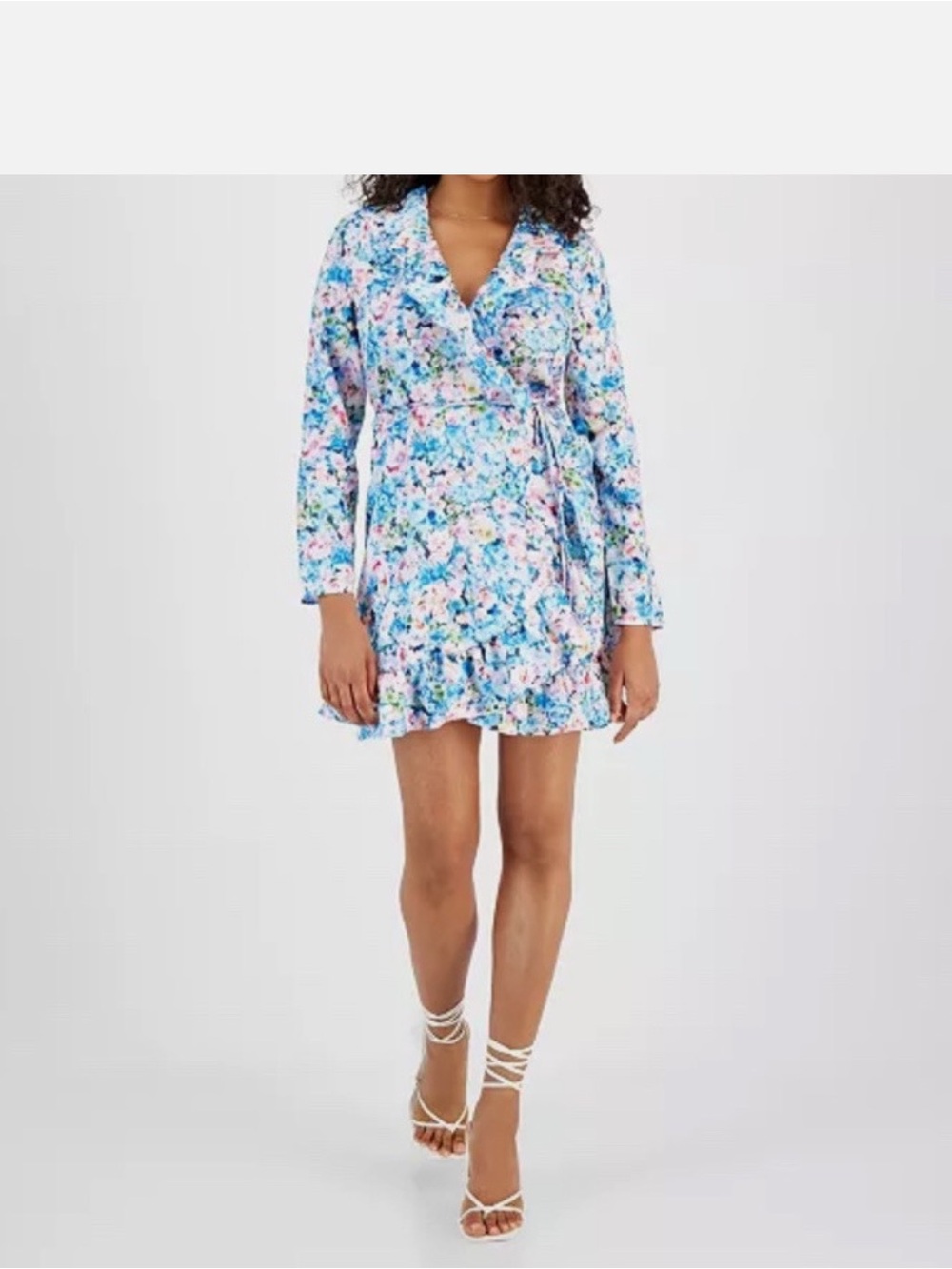 Bar III Pastel Blue & Pink Floral Wrap Dress